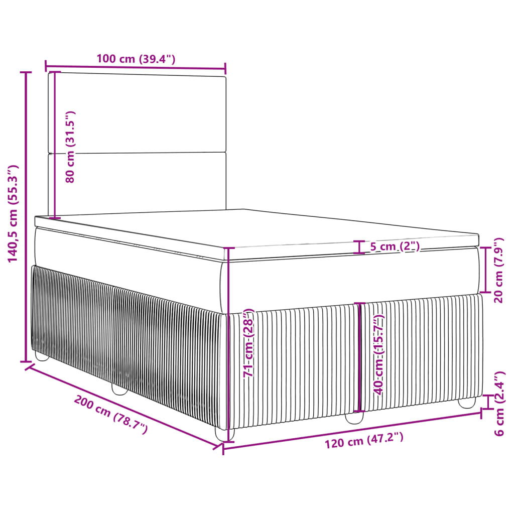 vidaXL Sommier à lattes de lit avec matelas Gris clair 120x200cm Tissu