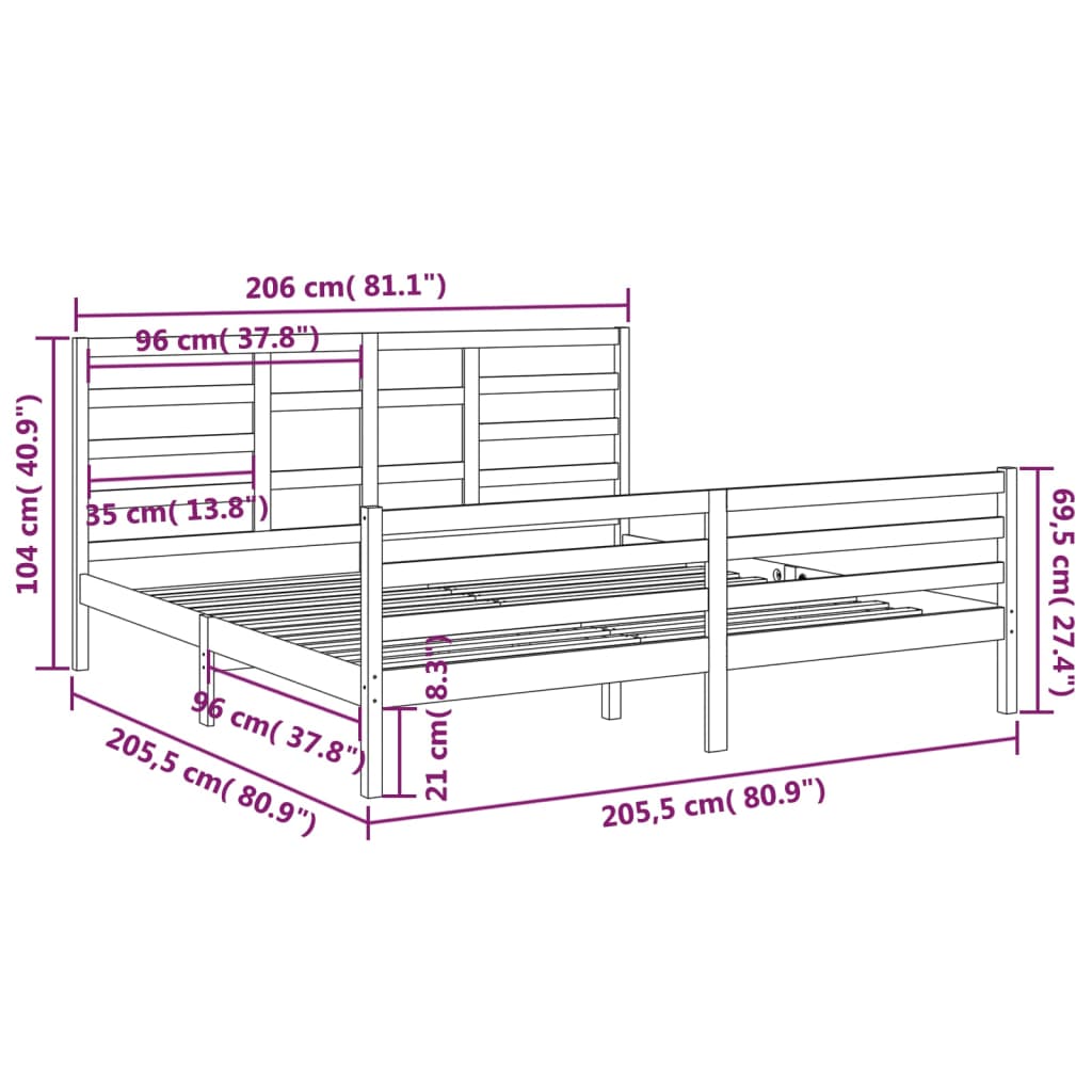 vidaXL Cadre de lit sans matelas bois massif 200x200 cm