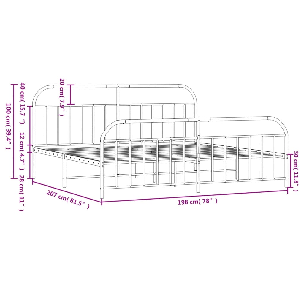 vidaXL Cadre de lit métal sans matelas et pied de lit blanc 193x203 cm