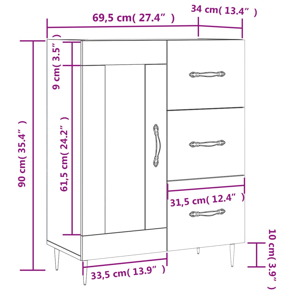 vidaXL Buffet chêne sonoma 69,5x34x90 cm bois d'ingénierie