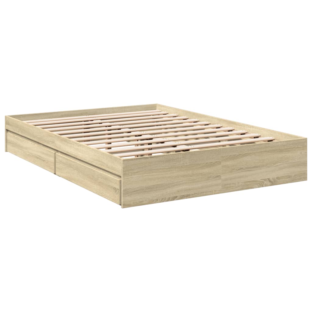 vidaXL Cadre de lit avec tiroirs sans matelas chêne sonoma 140x190 cm