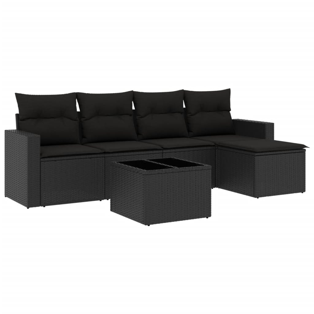 vidaXL Salon de jardin 6 pcs avec coussins noir résine tressée