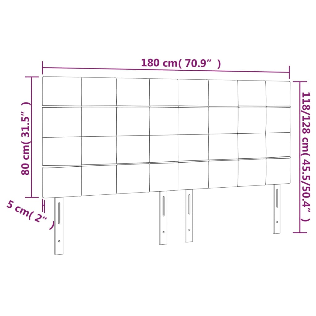 vidaXL Tête de lit à LED Gris clair 180x5x118/128 cm Velours