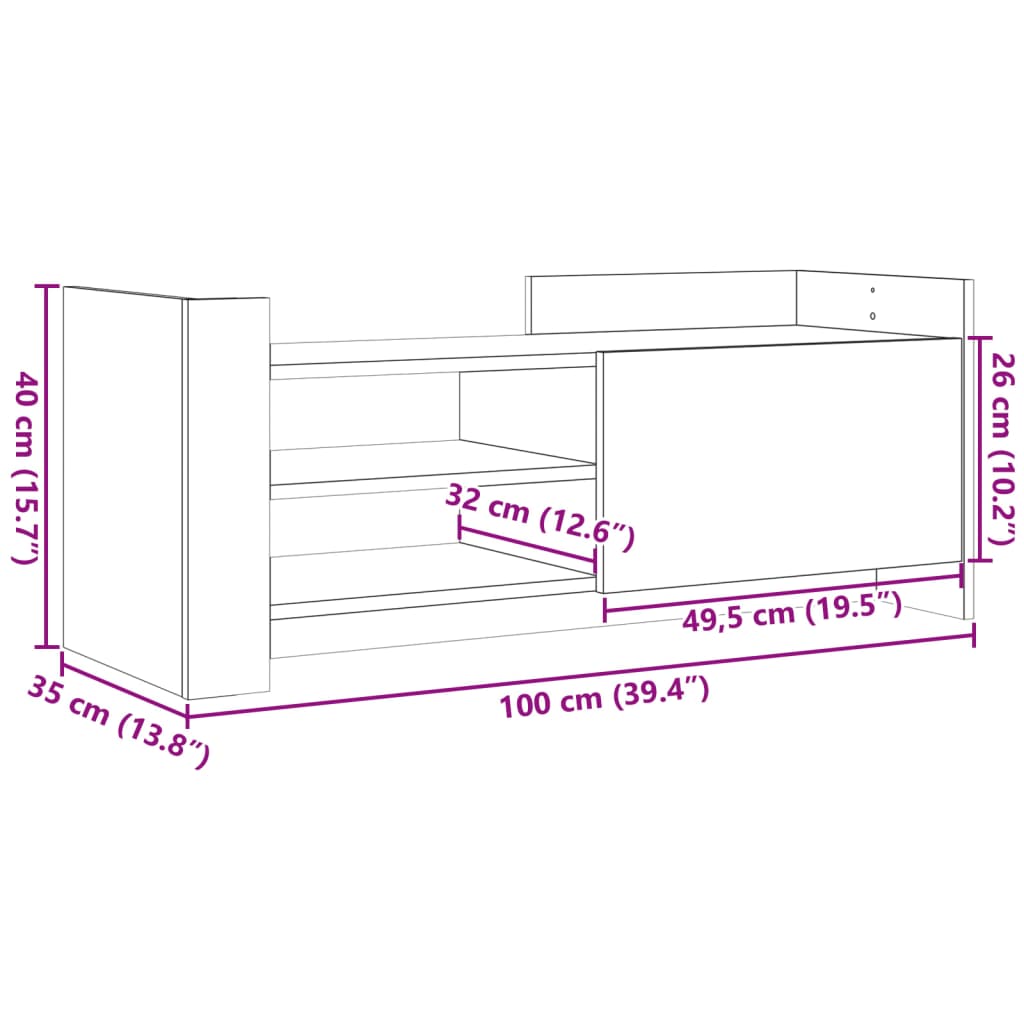 vidaXL Meuble TV Gris béton 100x35x40 cm Bois d'ingénierie