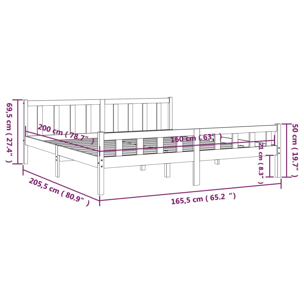 vidaXL Cadre de lit blanc bois massif 160x200 cm