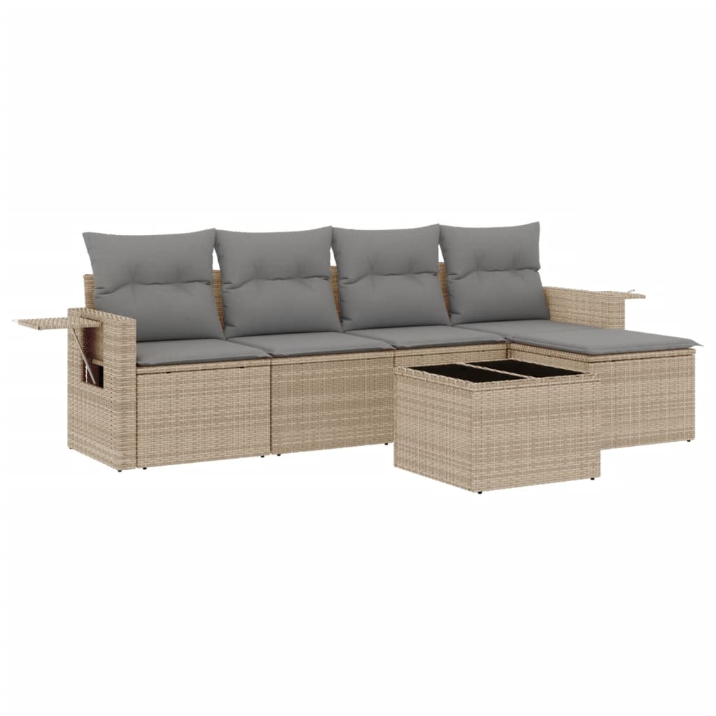 vidaXL Salon de jardin avec coussins 6 pcs beige résine tressée