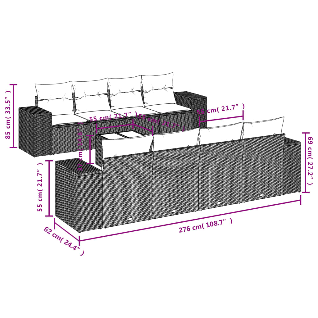 vidaXL Salon de jardin 9 pcs avec coussins noir résine tressée