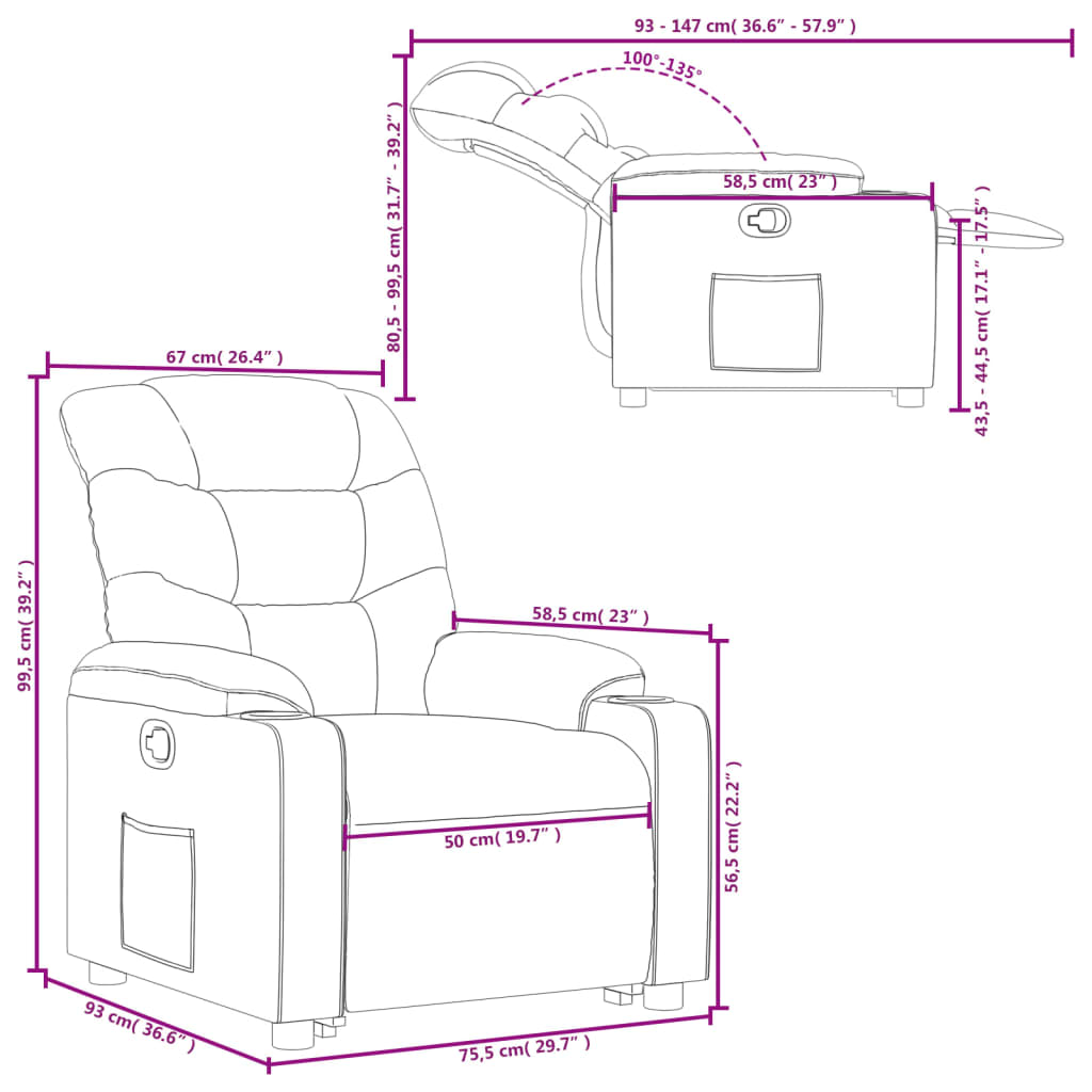 vidaXL Fauteuil inclinable Crème Similicuir