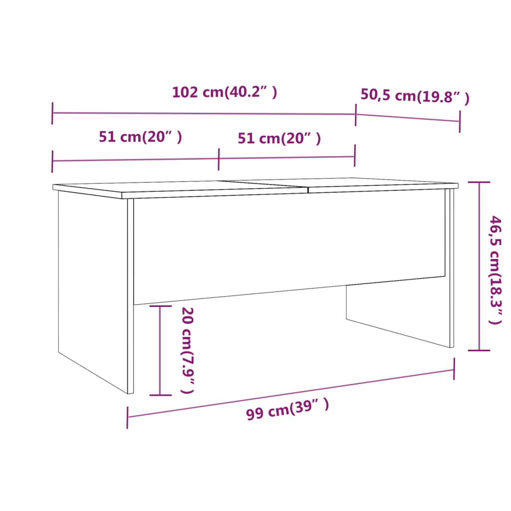 vidaXL Table basse blanc brillant 102x50,5x46,5 cm bois d'ingénierie