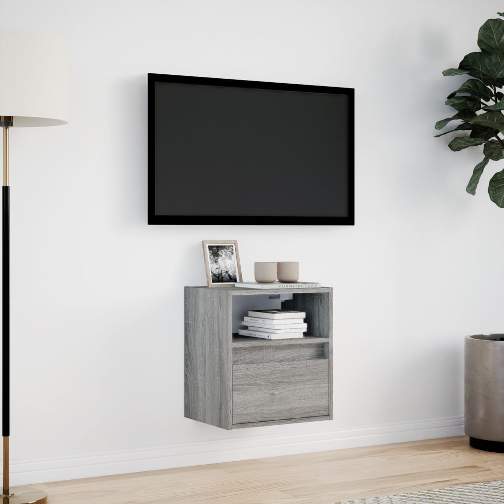 vidaXL Meuble TV mural avec lumières LED sonoma gris 41x31x45 cm