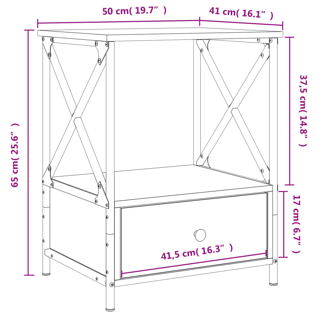 vidaXL Tables de chevet 2 pcs chêne marron 50x41x65 cm bois ingénierie