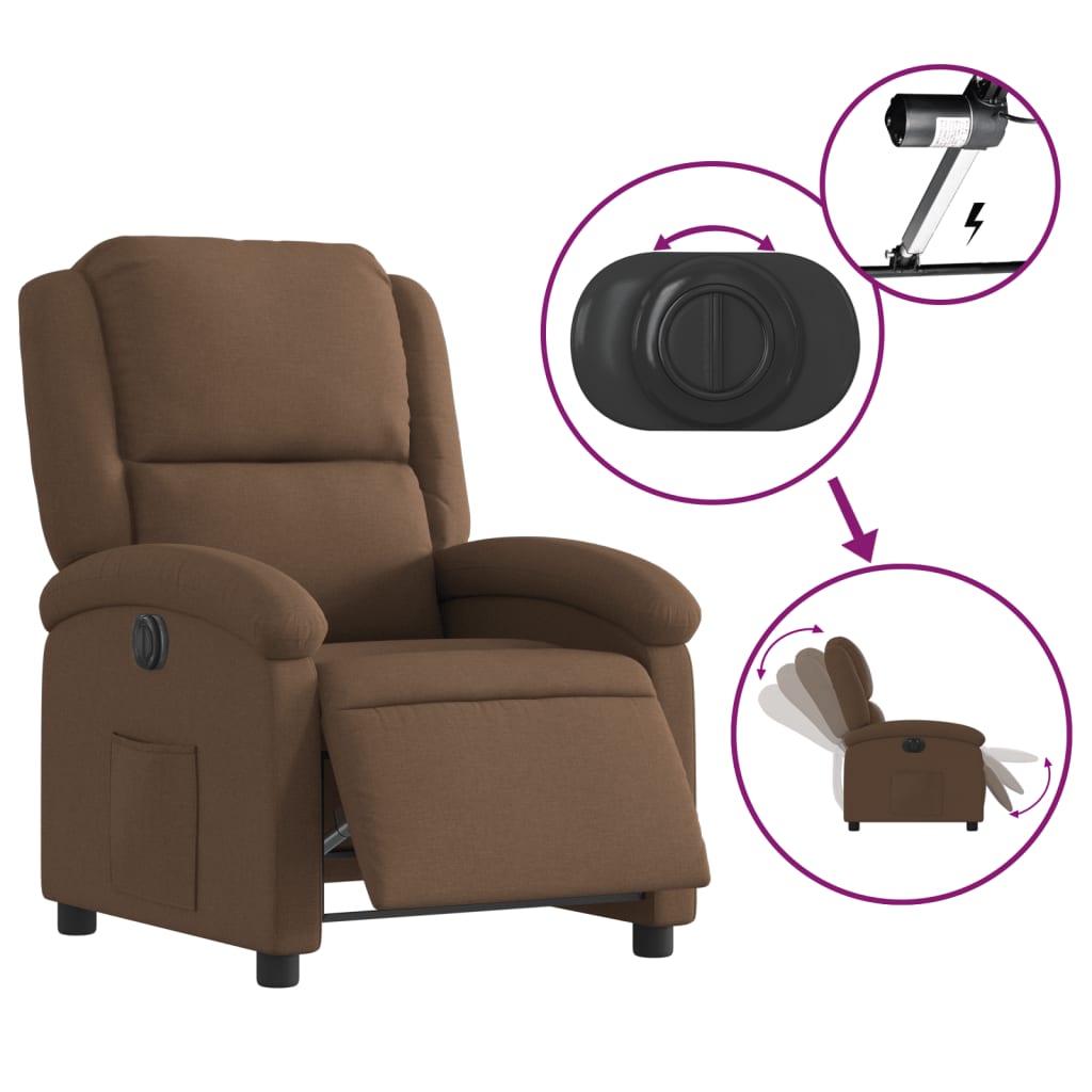 vidaXL Fauteuil inclinable électrique Marron Tissu