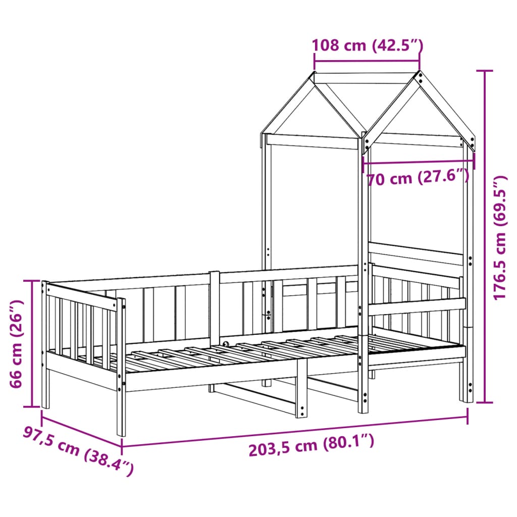 vidaXL Lit de jour avec toit sans matelas blanc 90x200 cm bois massif