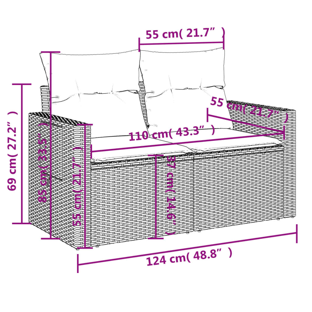 vidaXL Salon de jardin avec coussins 12 pcs gris résine tressée