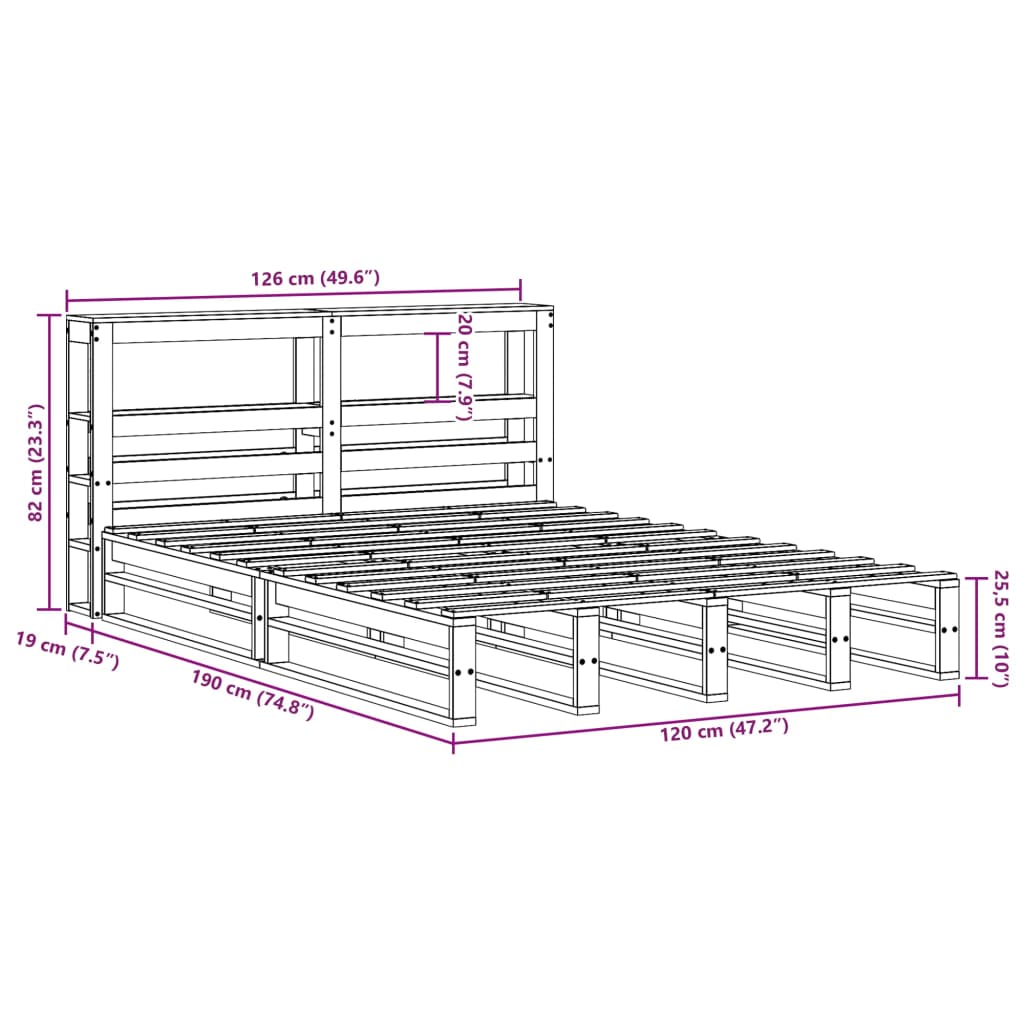 vidaXL Cadre de lit sans matelas blanc 120x190 cm bois de pin massif