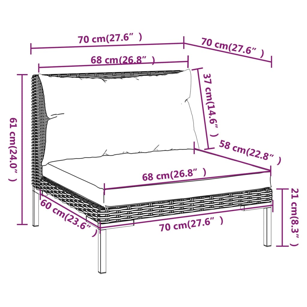 vidaXL Salon de jardin 6 pcs avec coussins Résine tressée Gris foncé