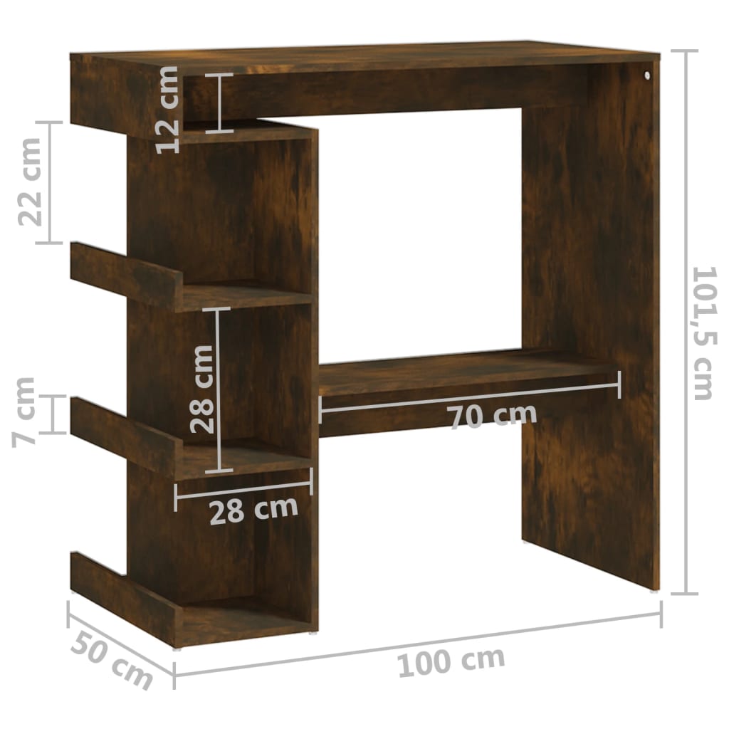 vidaXL Table de bar et étagère de rangement chêne fumé bois ingénierie