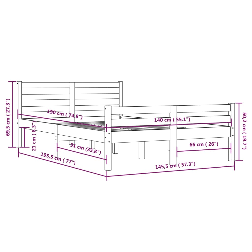 vidaXL Cadre de lit Blanc Bois massif 140x190 cm