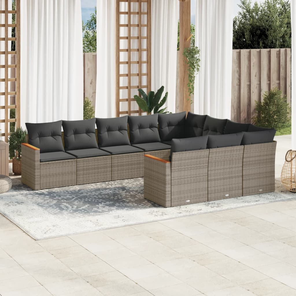 vidaXL Salon de jardin avec coussins 10 pcs gris résine tressée