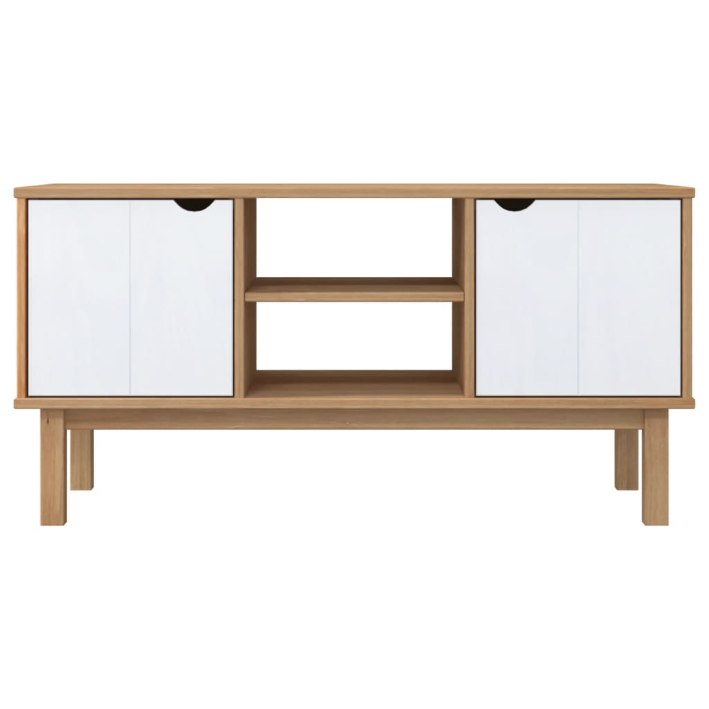 vidaXL Meuble TV OTTA Marron et blanc 113,5x43x57cm Bois de pin massif