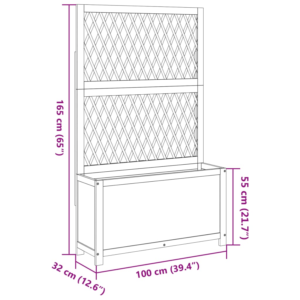 vidaXL Jardinière avec treillis 100x32x165 cm bois massif d'acacia