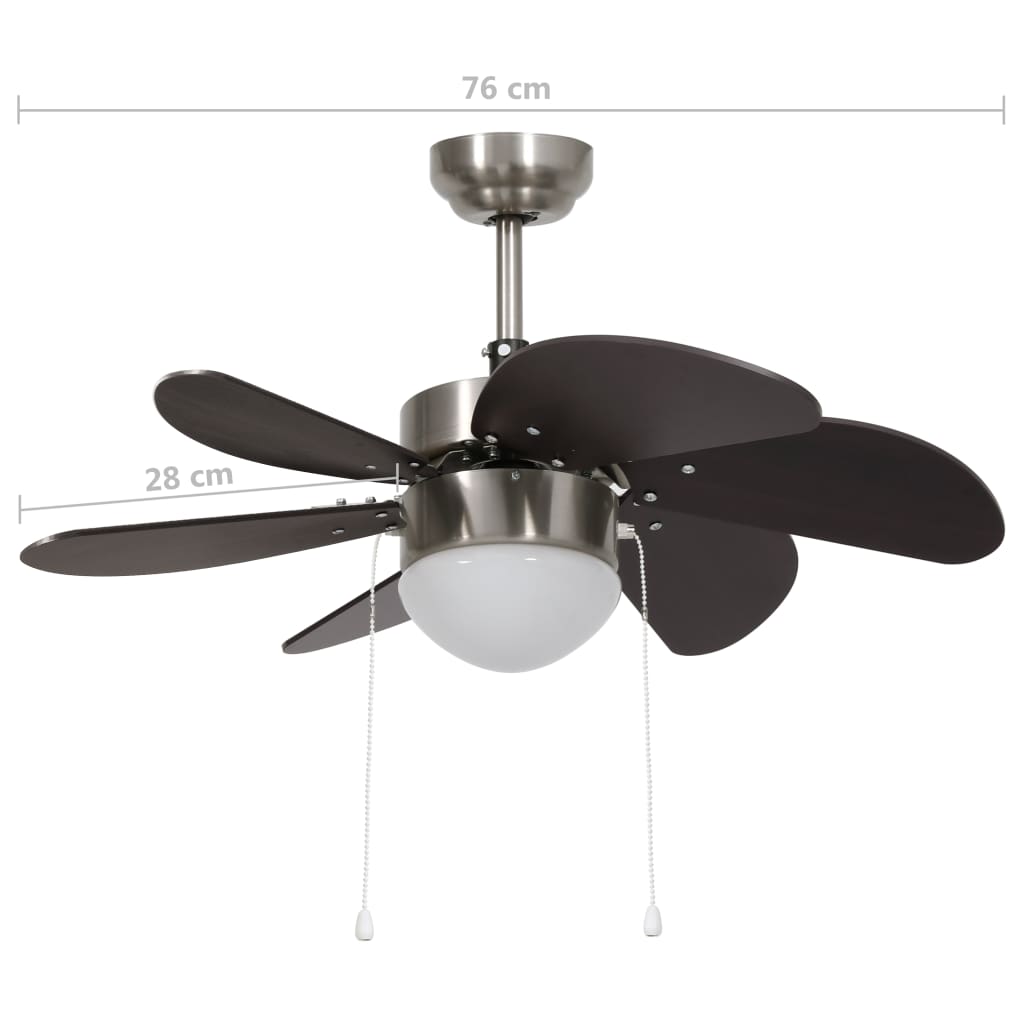 vidaXL Ventilateur de plafond avec lampe 76 cm Marron foncé