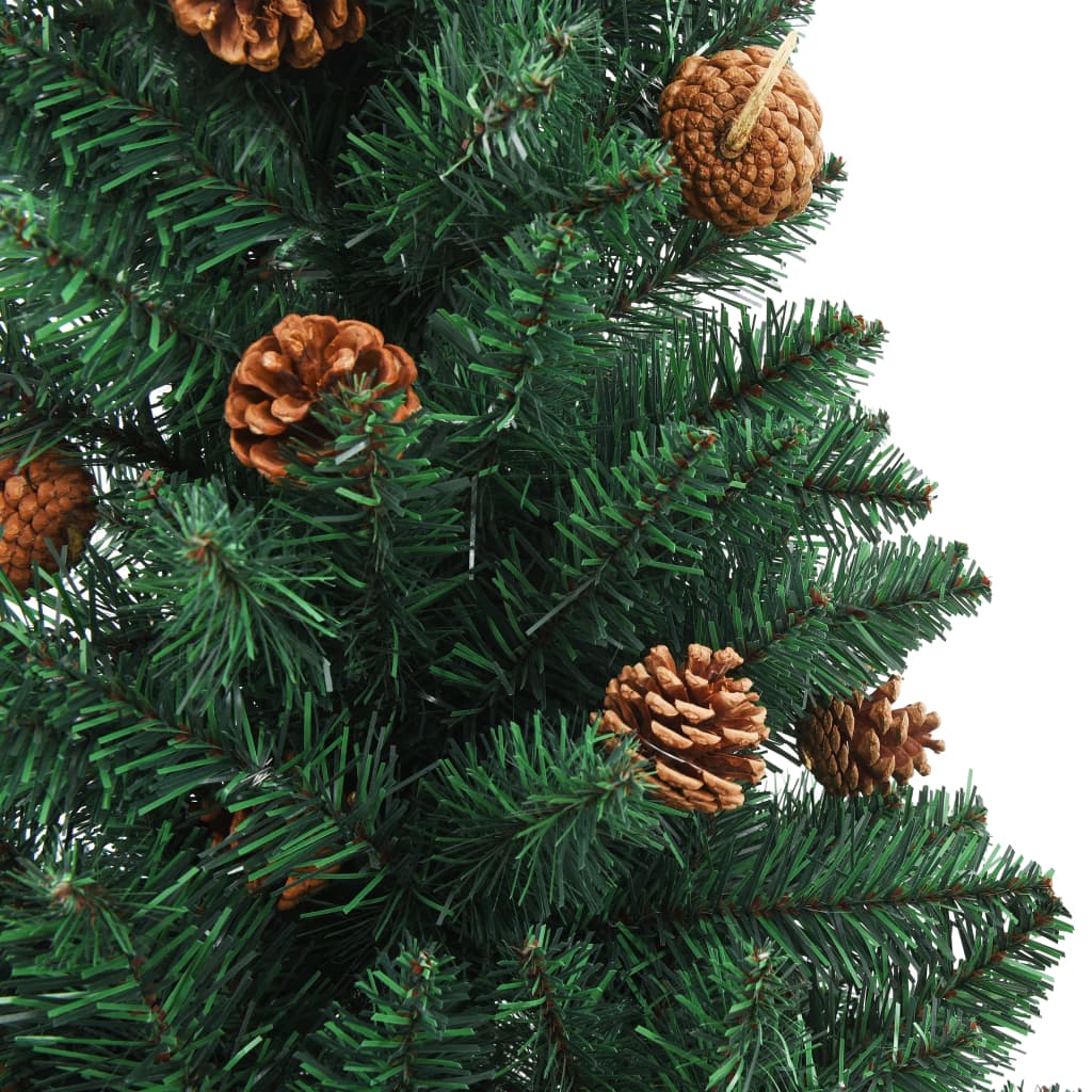 vidaXL Sapin de Noël mince avec bois véritable et cônes vert 150cm PVC