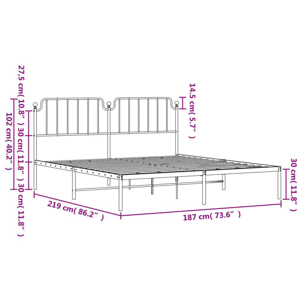 vidaXL Cadre de lit métal sans matelas et tête de lit blanc 183x213 cm