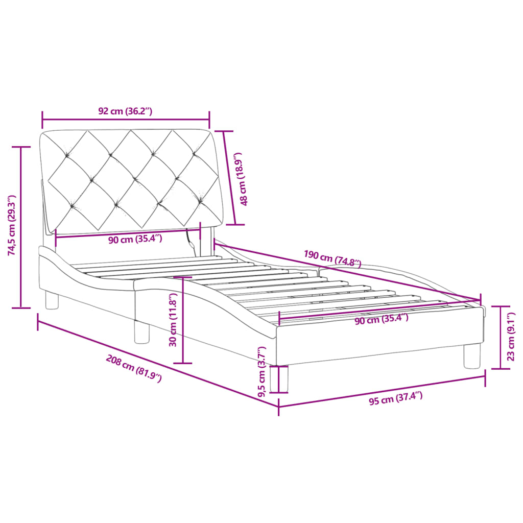 vidaXL Cadre de lit avec LED sans matelas gris foncé 90x190 cm velours