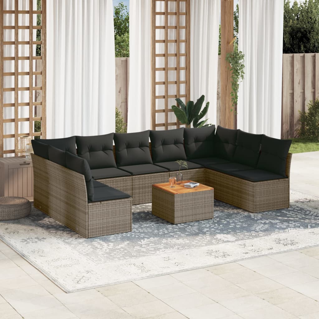 vidaXL Salon de jardin avec coussins 10 pcs gris résine tressée