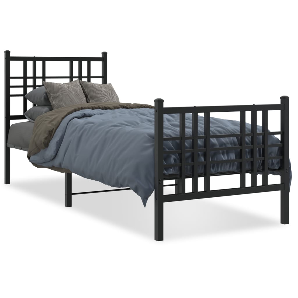 vidaXL Cadre de lit métal sans matelas avec pied de lit noir 75x190 cm