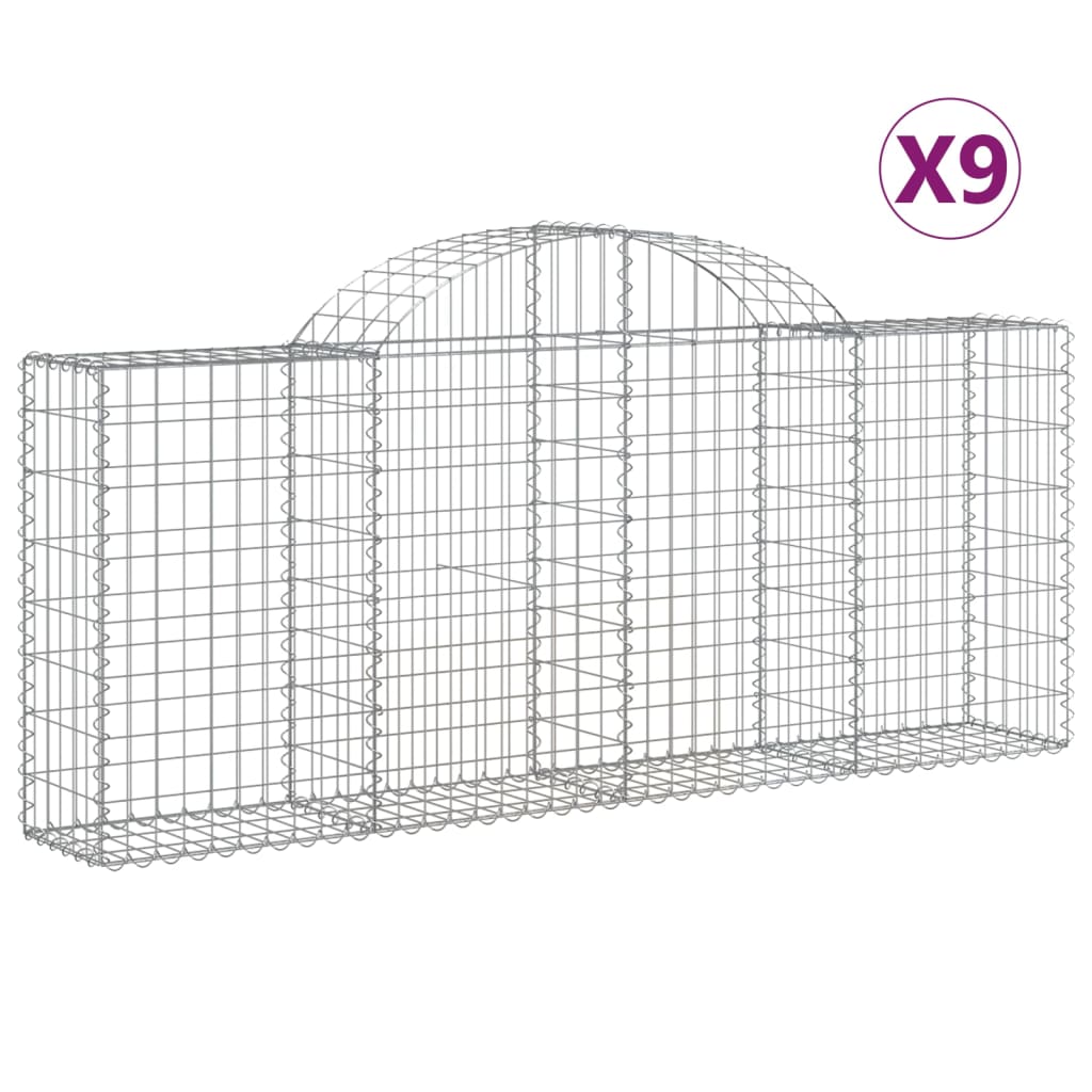 vidaXL Paniers à gabions arqués 9 pcs 200x30x80/100 cm Fer galvanisé