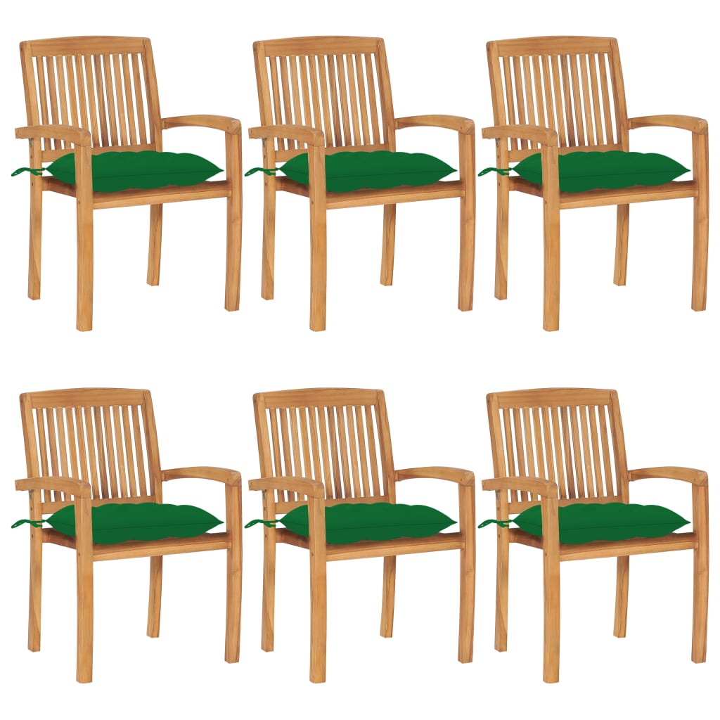 vidaXL Chaises de jardin empilables avec coussins lot de 6 Teck solide