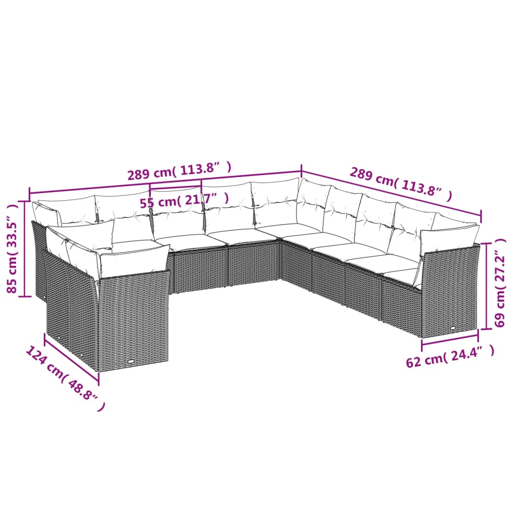 vidaXL Salon de jardin 11 pcs avec coussins noir résine tressée