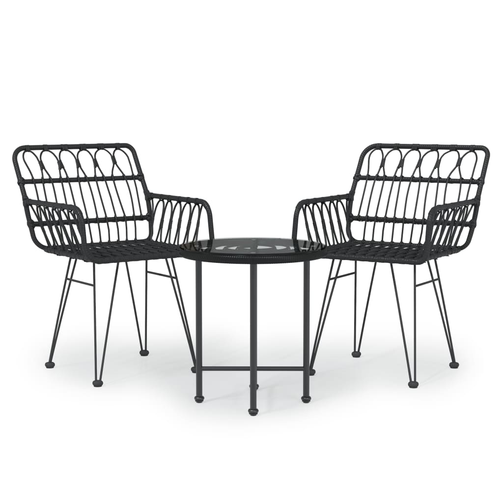 vidaXL Ensemble à manger de jardin 3 pcs Noir Résine tressée