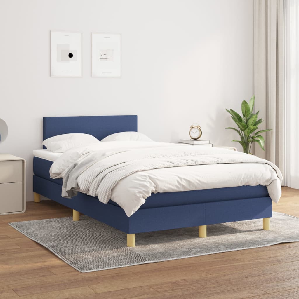 vidaXL Sommier à lattes de lit avec matelas bleu 120x190 cm tissu