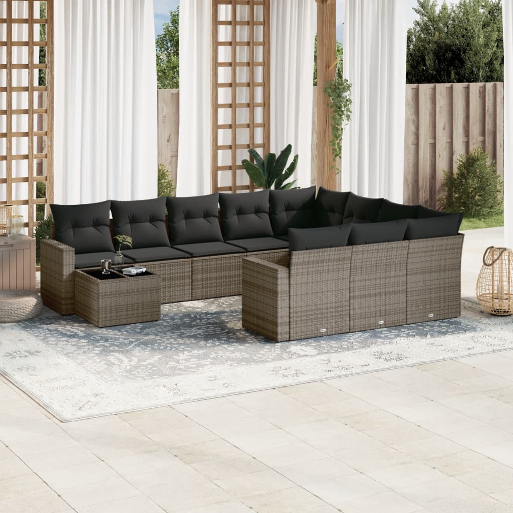 vidaXL Salon de jardin 11 pcs avec coussins gris résine tressée