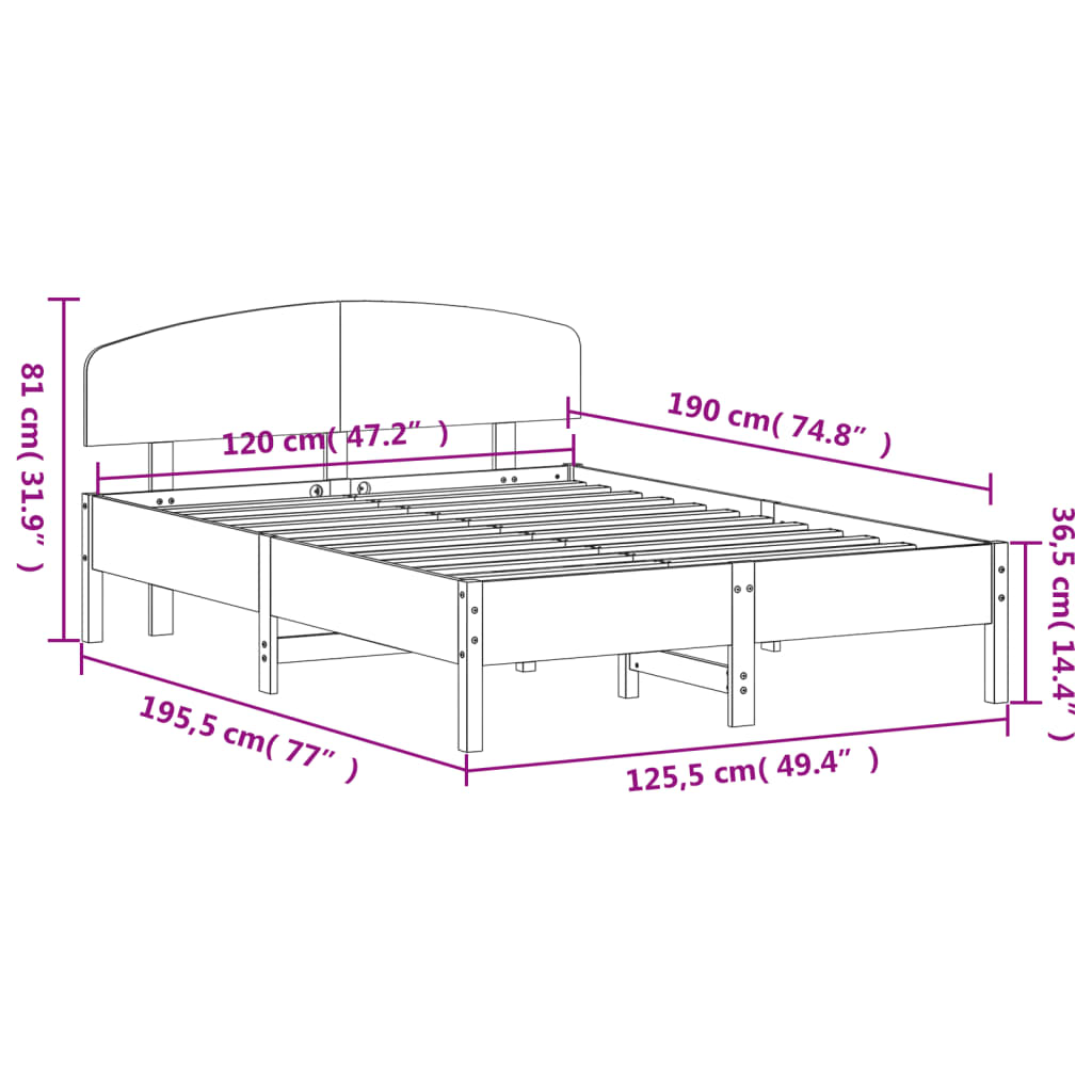 vidaXL Cadre de lit sans matelas blanc 120x190 cm bois de pin massif