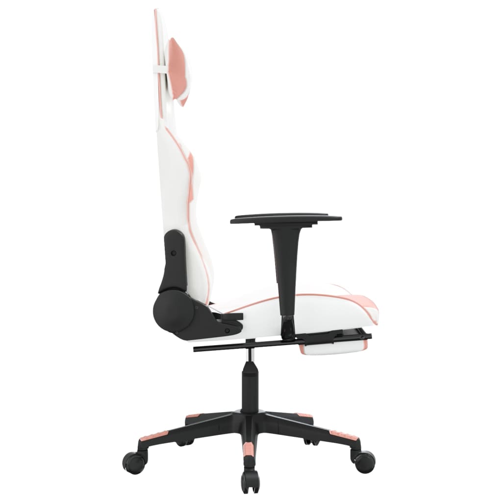 vidaXL Chaise de jeu avec repose-pied Blanc et rose Similicuir