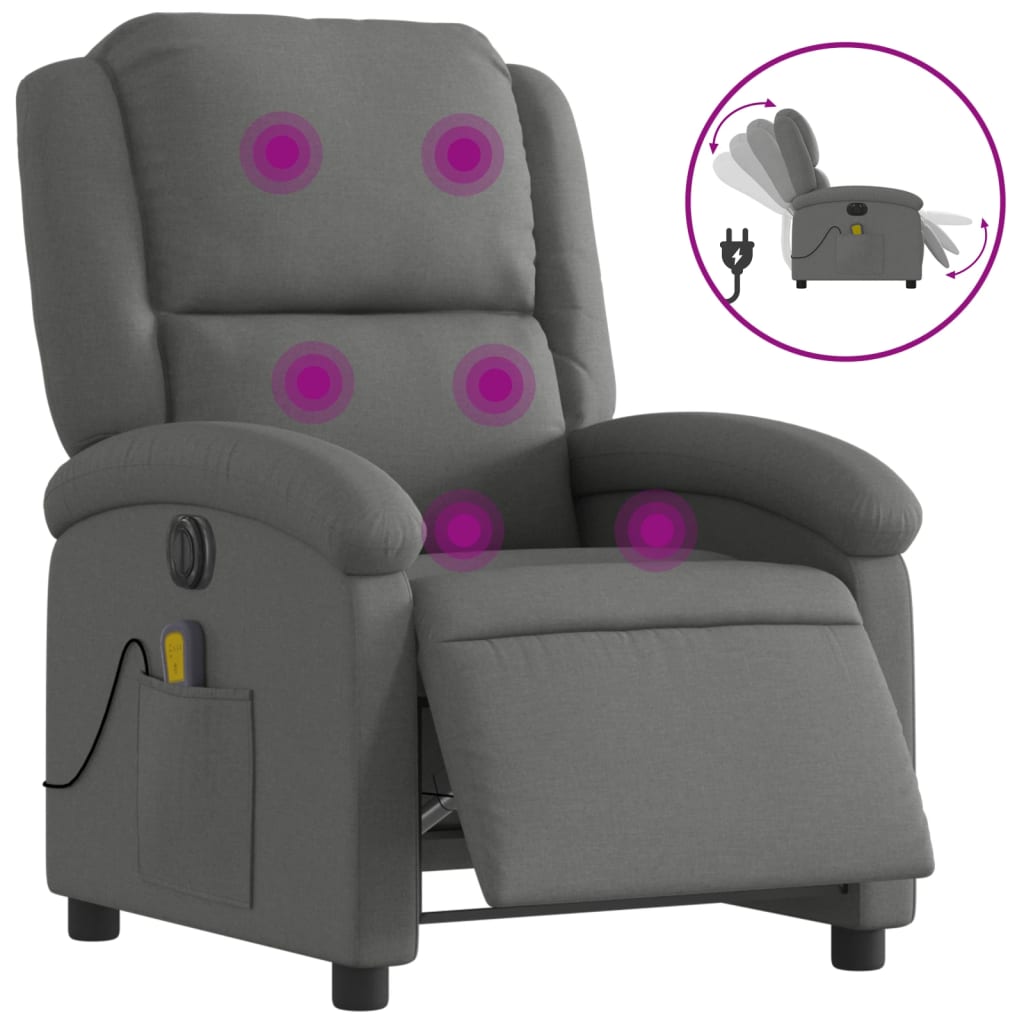 vidaXL Fauteuil inclinable de massage électrique gris foncé tissu