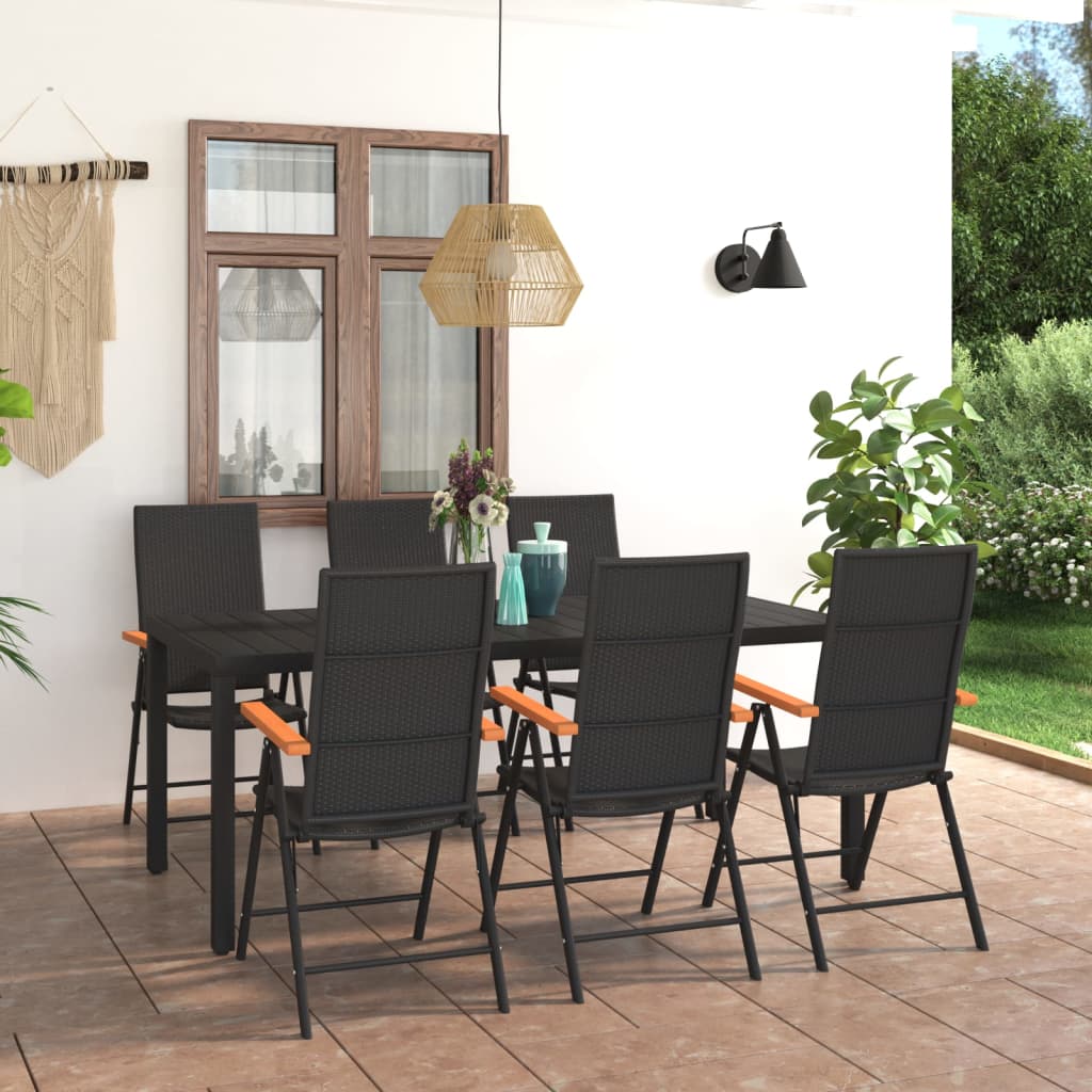 vidaXL Ensemble à manger de jardin 7 pcs noir et marron