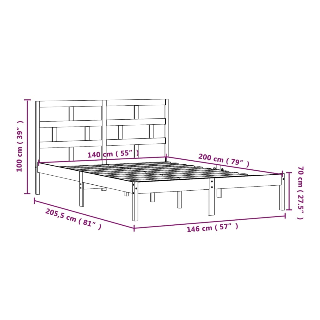 vidaXL Cadre de lit Bois de pin massif 140x200 cm