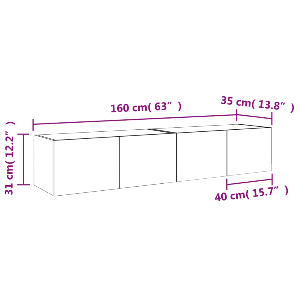 vidaXL Meubles TV muraux lumières LED 2 pcs chêne marron 80x35x31 cm