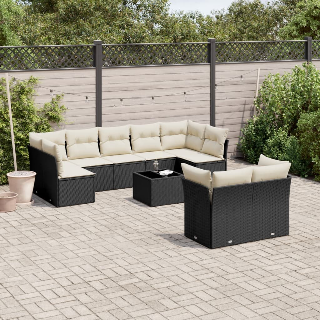 vidaXL Salon de jardin 10 pcs avec coussins noir résine tressée