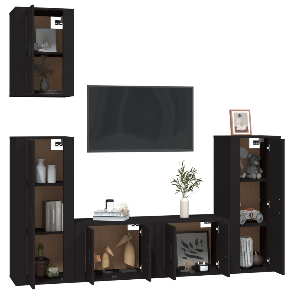 vidaXL Ensemble de meubles TV 5 pcs Noir Bois d'ingénierie