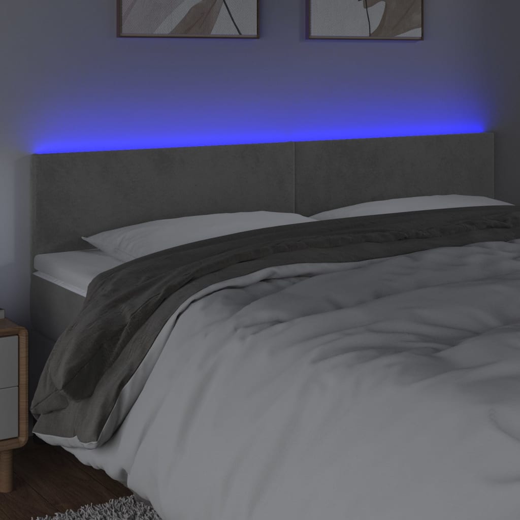 vidaXL Tête de lit à LED Gris clair 180x5x78/88 cm Velours