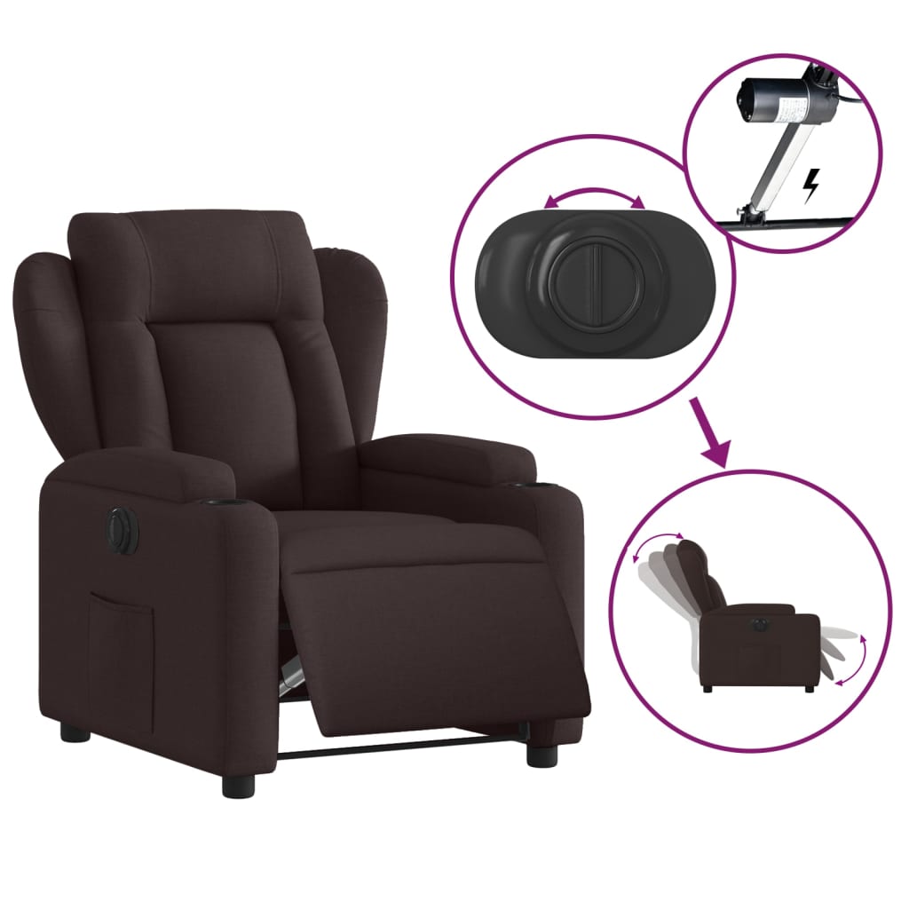 vidaXL Fauteuil inclinable électrique Marron foncé Tissu