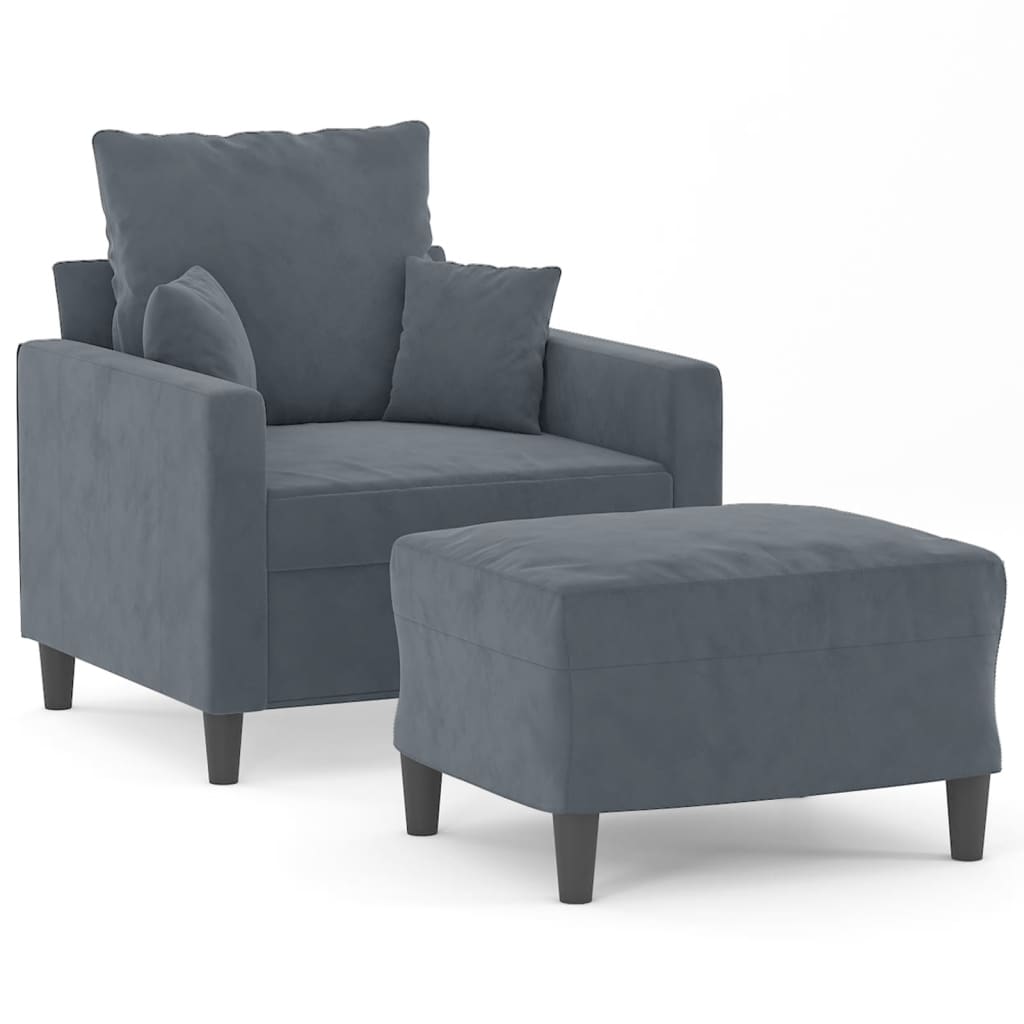 vidaXL Fauteuil avec repose-pied Gris foncé 60 cm Velours