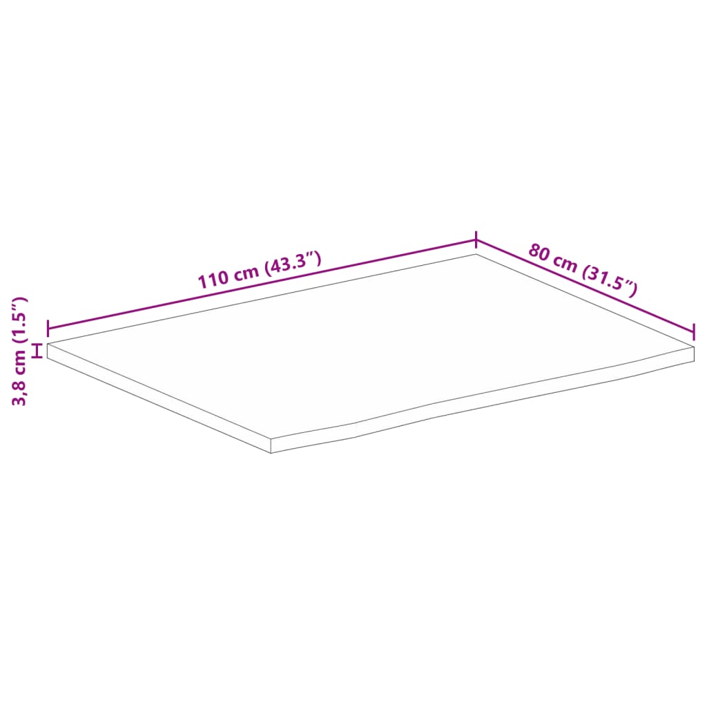 vidaXL Dessus de table à bord vivant 110x80x3,8cm bois massif manguier