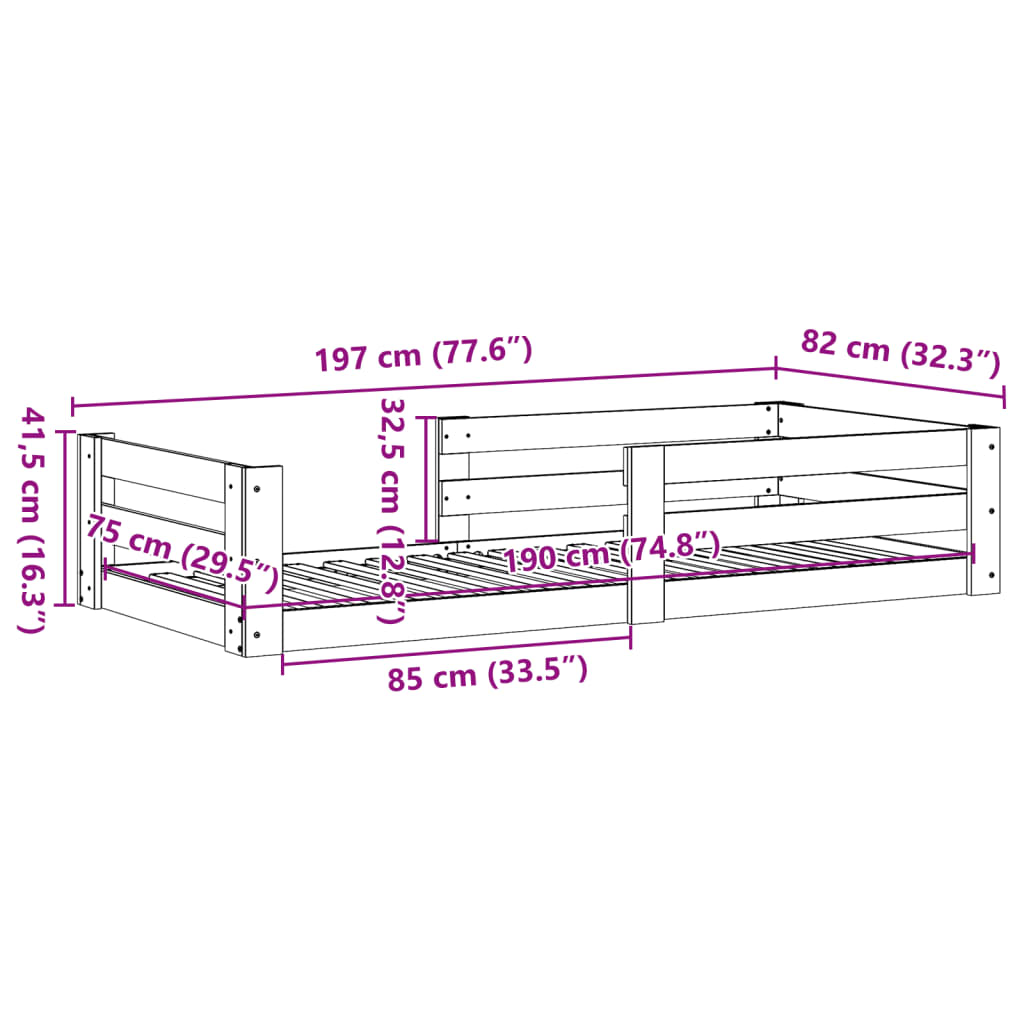 vidaXL Cadre de lit sans matelas blanc 75x190 cm bois de pin massif